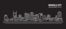 Cityscape Building Line Art Vector Illustration Design - Nashville City