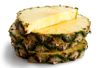 Poster - Round pineapple slices with skin isolated on white.