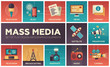 Mass Media line design icons set