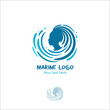 Woman profile silhouette with hair like water waves and drops in circle. Vector flat logo teplate on white background.