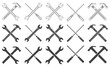 Wrenches, hammer and screwdriver thin line icons