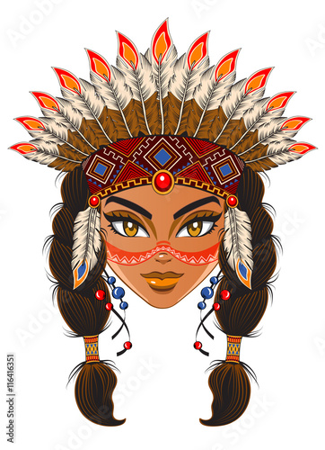 Cuadros en Lienzo Young woman in costume of American Indian