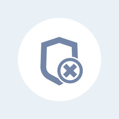 Poster - Shield icon isolated on white, unsecure, unprotected, security removed