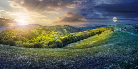 Wall Mural - day and night concept of rural landscape