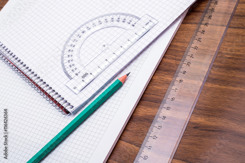 Ruler Pen And Notebook On A Desk Stock Photo Adobe Stock
