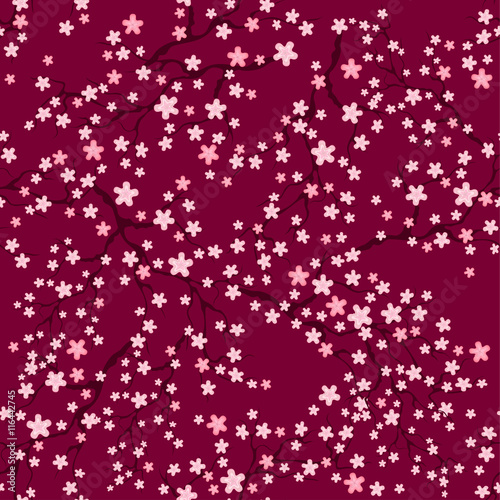 Stoffe zum Nähen Nahtloses ditsy. Florale Muster. Blumen Hintergrund. Vektor-Illustration. Sakura-Zweig. Frühjahr blühen.
