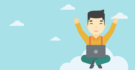 Poster - man on cloud with laptop vector illustration.