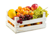 Wooden Box With Different Fruits