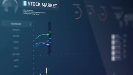 Wall Mural - Stock and share market reports, live statistics, gaining and losing companies. Electronic chart with stock market fluctuations, summary, annual reports, analysis
