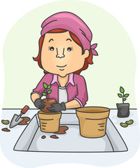 Wall Mural - Girl Plant Pot