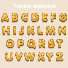 Cartoon cookie font, biskvit alphabet