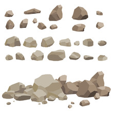 Rock Stone Big Set Cartoon. Stones And Rocks In Isometric 3d Flat Style. Set Of Different Boulders. Video Game
