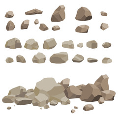 rock stone big set cartoon. stones and rocks in isometric 3d flat style. set of different boulders. 