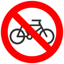 Stop Or Ban Sign With Bicycle Icon Isolated On White Background. Cycling Is Prohibited Vector Illustration. Riding Bike Is Not Allowed Image. Bicycles Are Banned.