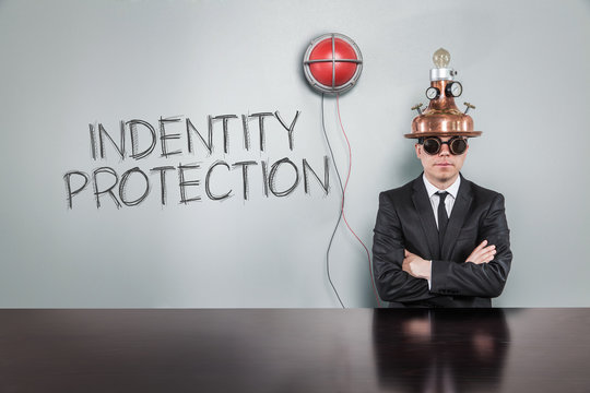 Indentity protection text with vintage businessman