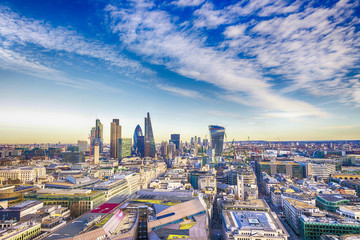 Wall Mural - London sunset. View on business modern district