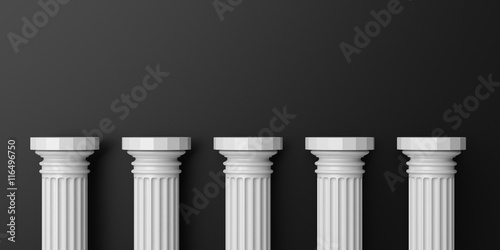 Fotografía Five white color marble pillars against black wall background