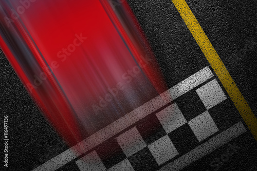 Fotografía Level asphalted road with a dividing stripes and moving with high speed a red sport car