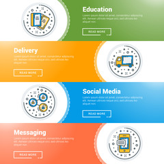 Wall Mural - set of flat line business website banner templates. vector illustration. modern thin line icons in c