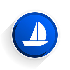 Poster - yacht flat icon with shadow on white background, blue modern design web element