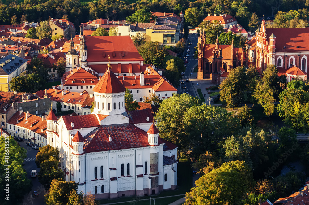 Obraz na płótnie Center of Vilnius, Lithuania. Aerial view from piloted flying object. w salonie
