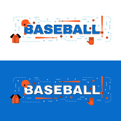 Wall Mural - Base ball banner, baseball lettering flat line design with icons