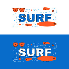 Wall Mural - Surf banner, surf lettering flat line design with icons