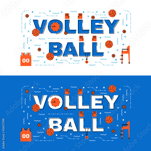Volleyball Banner Volleyball Lettering Flat Line Design With I