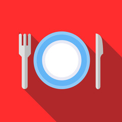 Poster - Plate with fork and knife icon in flat style with long shadow. Dishes symbol
