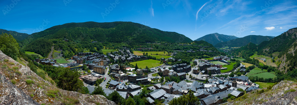 Obraz na płótnie Andorra, view from the mountain on Ordino. Panorama, summer. Pyrenees. w salonie