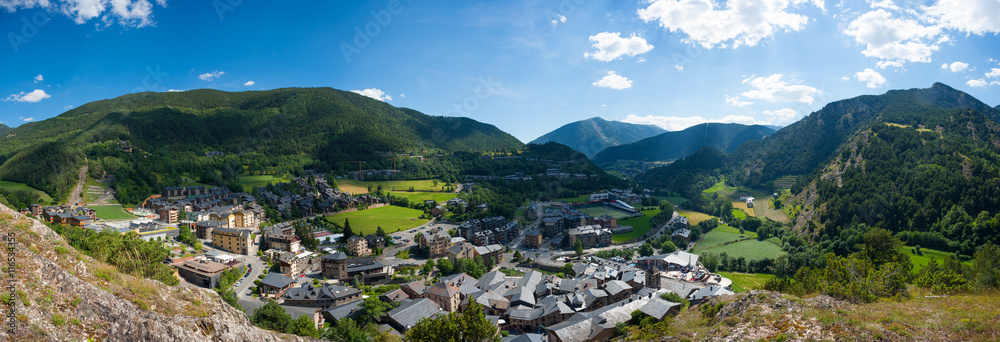 Obraz na płótnie Andorra, view from the mountain on Ordino. Panorama, summer. Pyrenees. w salonie
