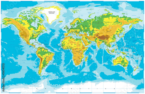 Carte du monde physique Poster Mural XXL