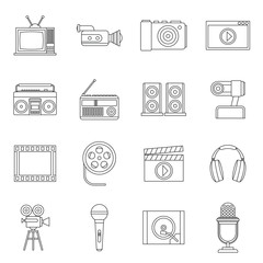 Poster - Audio and video icons set in outline style. Multimedia set collection vector illustration