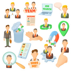 Poster - Human resource icons set in cartoon style. Business team set collection vector illustration