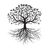 Fototapeta  - Black Old Tree and Roots. Vector Illustration.