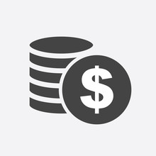 Money Silhouette Icon On White Background. Coins Vector Illustration In Flat Style. Icons For Design, Website.