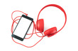 Red headphone and smart mobile phone