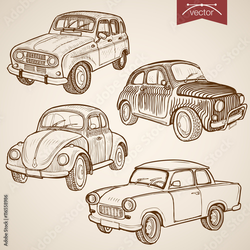 Fotografía Engraving vintage hand drawn retro car vector transport Sketch