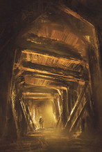 Inside Of The Mine Shaft,illustration,digital Painting