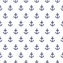 Seamless Vector Pattern With Nautical Anchors. Sea Theme Simple Blue Anchor Repeat Background For Textile Print.