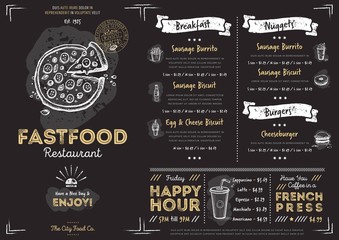 Wall Mural - Restaurant fast food cafe menu template flyer vintage design vector illustration