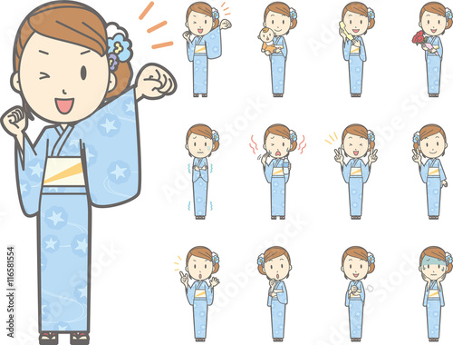 浴衣を着た女性vol 3 様々な表情やポーズのイラストをセット Stock Vector Adobe Stock