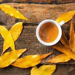 Poster - Tea cup in autumn leeves