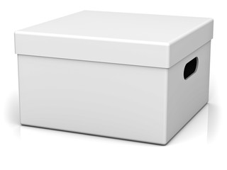 Wall Mural - Blank storage box with top lid isolated on white background with reflection and shadow 3D rendering