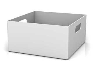 Poster - Blank storage box with top lid isolated on white background with reflection and shadow 3D rendering