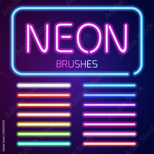 Neon brushes set Poster Mural XXL