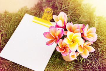 Wall Mural - Vintage dreamy retro style flowers with blank paper note pad