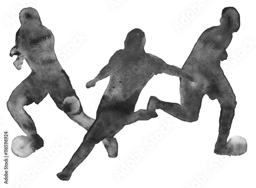 Juliste silhouette of a man playing football. footballer. isolated. wate