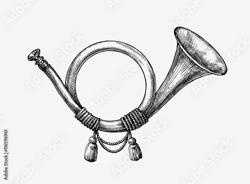 Fotografía Hand drawn vintage hunting horn