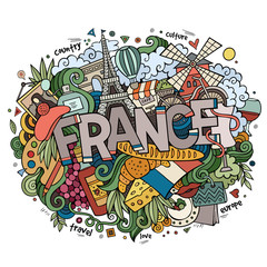  France country hand lettering and doodles elements